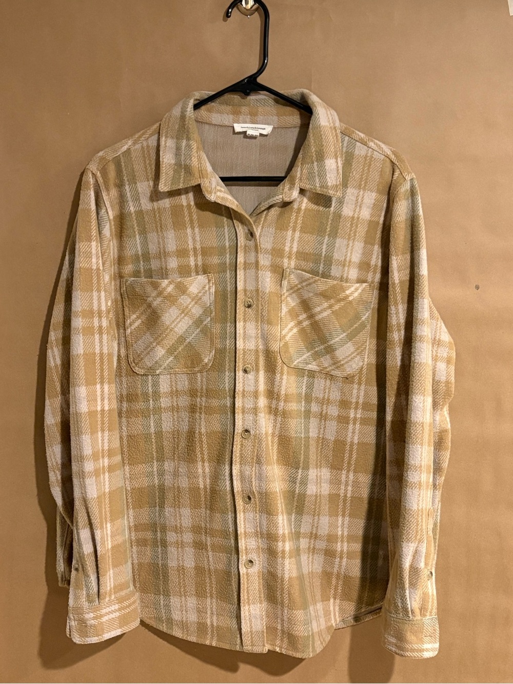 beachlunchlounge Plaid Button-Down Shirt in Tan & Cream